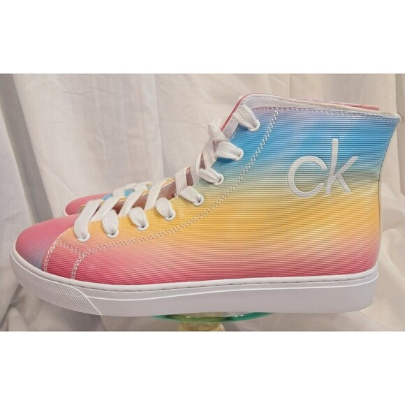 CALVIN KLEIN Women's Multi Color Rainbow  GIGI High Top Sneakers 9M - Picture 2 of 10